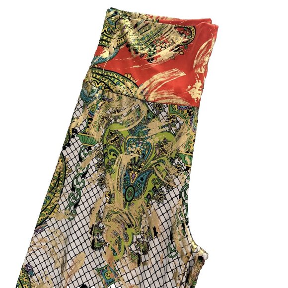 Women’s Flowy Palazzo Pants Sz L Multicolor And Gold Shiny Pull on Metallic - Picture 3 of 12